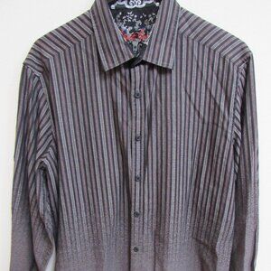 Robert Graham Classic Fit Gray/Purple Striped Fade L/S Flip-Cuff Shirt Large